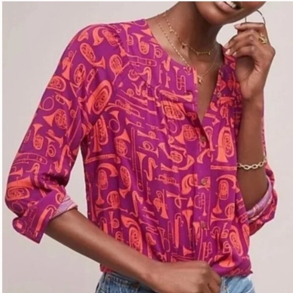 Anthropologie Tops - Anthropologie 52 Conversations Colloquial Yoked Button Down Toot Your Horn Sz 10